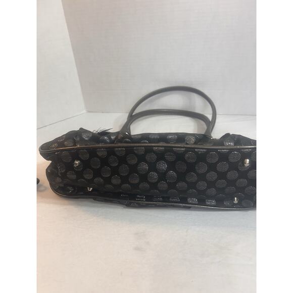 Hananel Black Feathers Flowers Bling Purse Hand Bag Embellished Silver Polka Dot - Picture 5 of 16